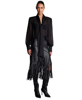 Women's Tie-Neck Sheer Balloon-Sleeve Blouse | Macy's
