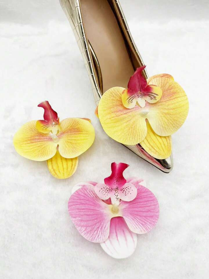 2pcs Colorful Lifelike 3D Orchid Flower Cluster Exaggerated Shoe Clips With Metal Clips, Removable Shoe/Clothing DIY Decorations | SHEIN