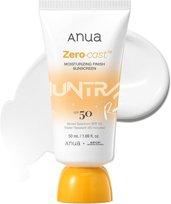 Anua, Zero-Cast Moisturizing Sunscreen SPF 50, Glow Natural Sunscreen for face, No White Cast, Hy... | Amazon (US)