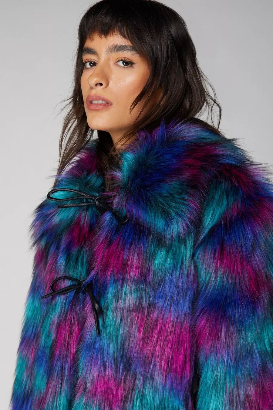 Premium Multicolor Faux Fur Tie Detail Coat | Nasty Gal US