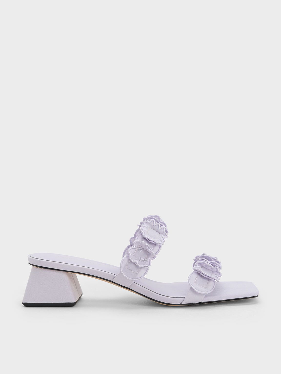 Ruffled Cotton Heeled Mules
 - Lilac | Charles & Keith US