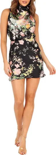 Anabelle Floral Halter Neck Satin Minidress | Nordstrom