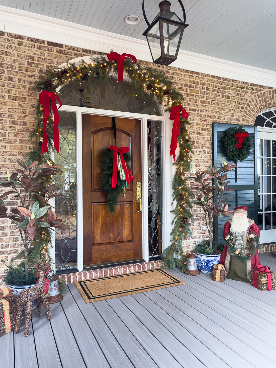 Classic Christmas front door featuring chinoiserie containers with gorgeous magnolia trees.  

 #LTKHoliday #LTKHome #LTKStyleTip