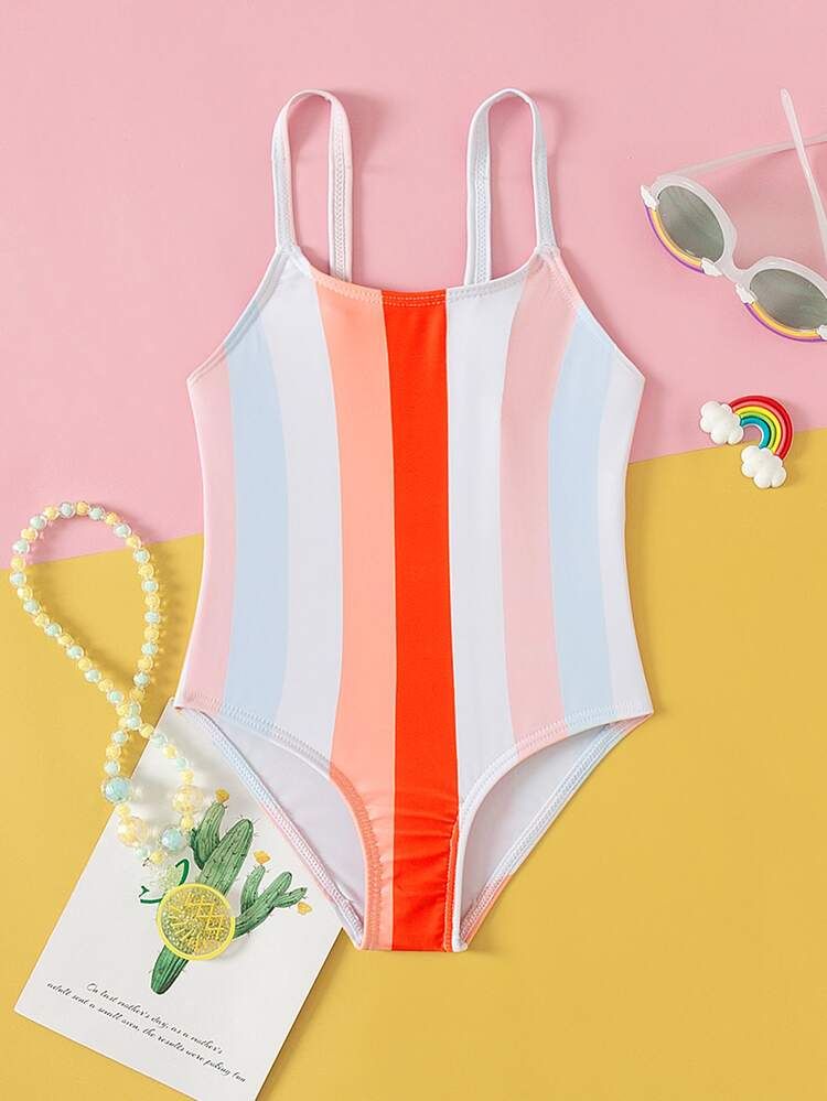 Toddler Girls Block Striped One Piece Swimsuit | SHEIN