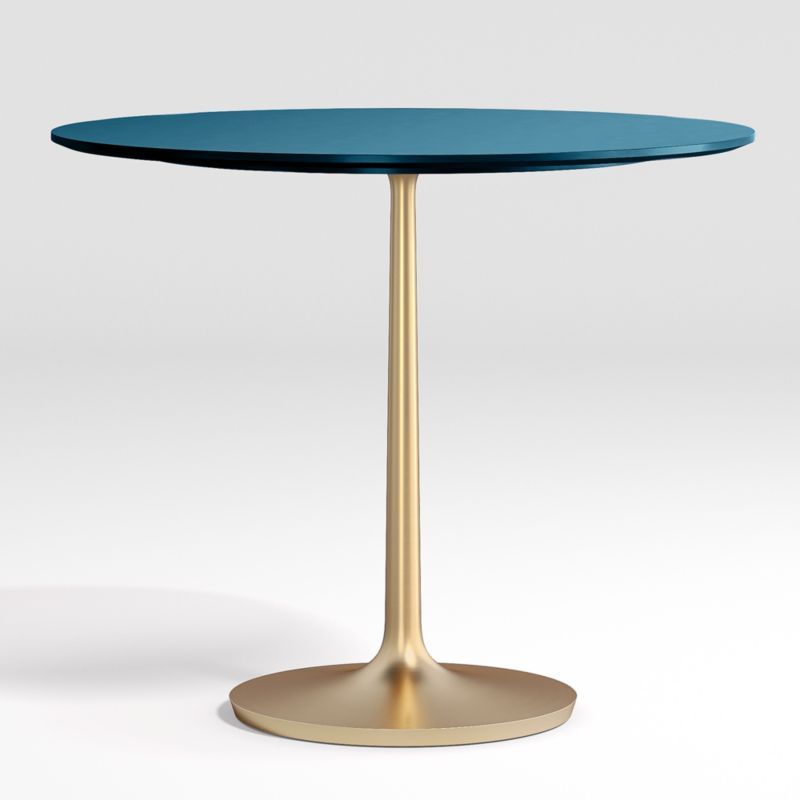 Nero 36" Blue Lacquer Dining Table with Brass Base + Reviews | Crate & Barrel | Crate & Barrel