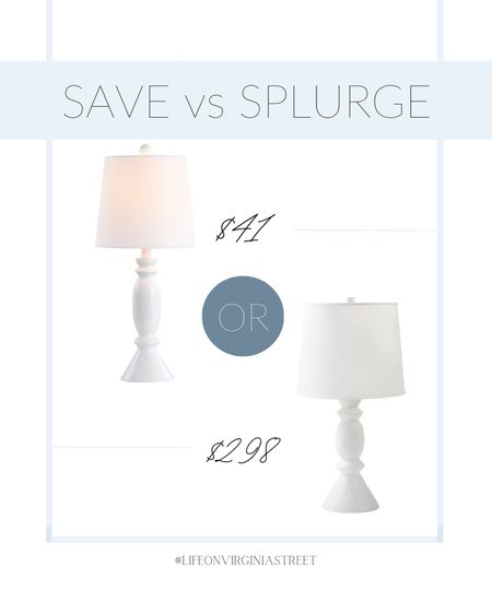 Save vs Spluge! The white table lamps look soo similar! Grab the same designer look for a way cheaper price! 

Save vs splurge, serena and lily, amazon, amazon home, table lamp, home decor, bedroom decor, lighting, affordable lamp, coastal style, coastal home, coastal decor, looks for less, splurge vs save, designer looks for less, designer inspired 

#LTKhome #LTKstyletip #LTKFind