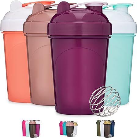 GOMOYO [4 Pack] 20-Ounce Shaker Bottle | Protein Shaker Cup 4-Pack with Wire Whisk Balls (Coral/W... | Amazon (US)