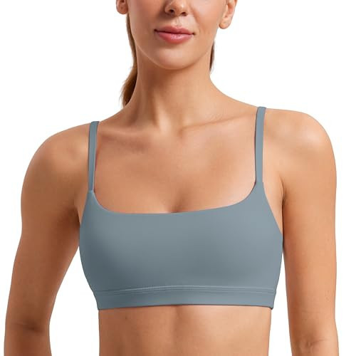 CRZ YOGA Womens Butterluxe Adjustable Spaghetti Strap Sports Bra - Scoop Neck Wireless Padded Yoga Workout Crop Top Belgian Blue X-Large | Amazon (US)
