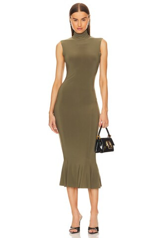 Norma Kamali Turtle Fishtail Midi Dress in Military from Revolve.com | Revolve Clothing (Global)