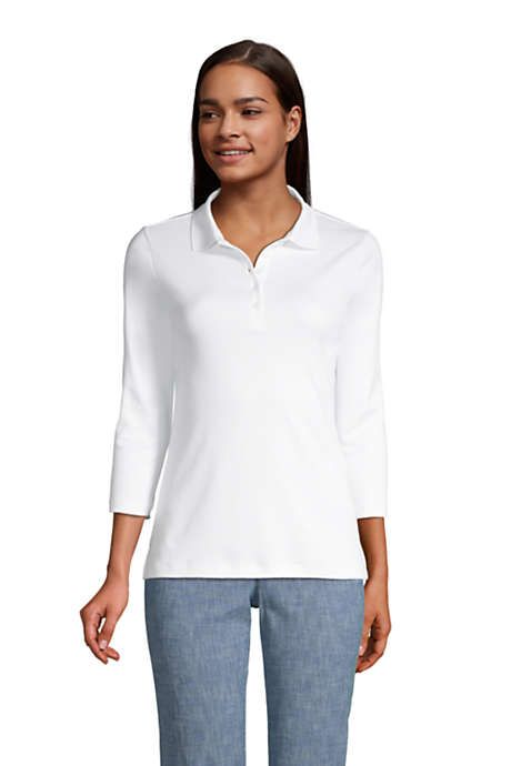 Women's Supima Cotton 3/4 Sleeve Polo Shirt | Lands' End (US)