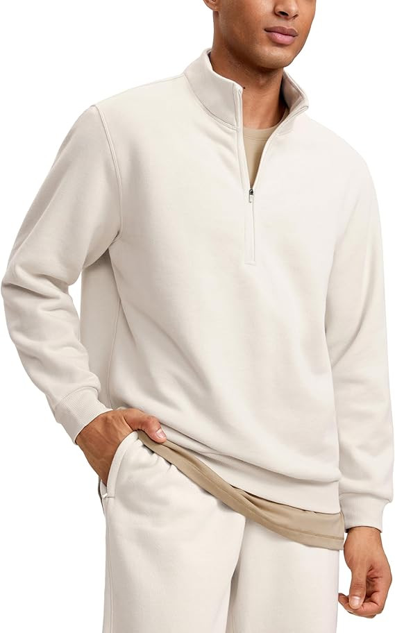 CRZ YOGA Cotton Fleece Lined Half Zip Sweatshirts for Men - Mock Neck Pullover Sweat Shirts Casua... | Amazon (US)