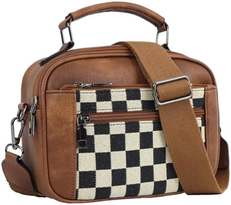 Checkered Crossbody Purse Women Plaid Shoulder Bag Checkerboard Top Hand Tote bag Leather Hobo Ha... | Amazon (US)