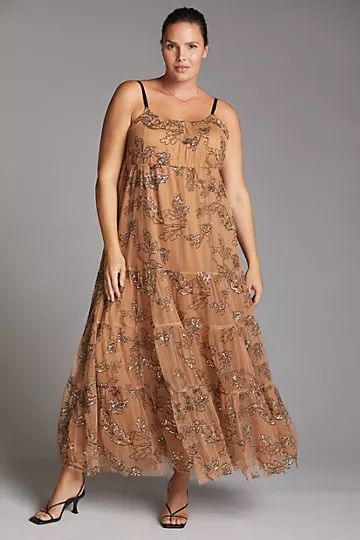Maeve Sequined Tulle Midi Dress | Anthropologie (US)