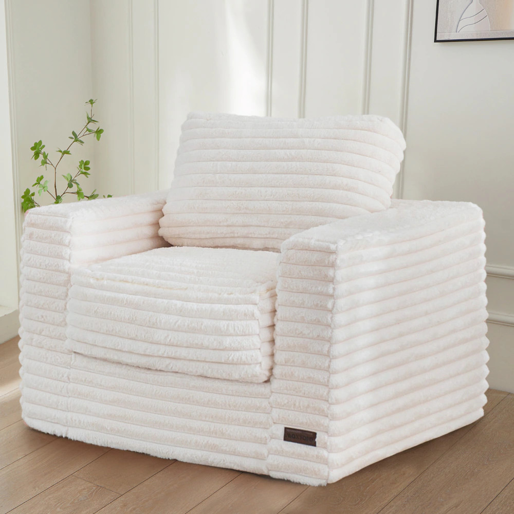 MAXYOYO Faux Fur Bean Bag Chair Upholstered Floor Sofa Bean Bag Sofa Plush Chair Couch one_size in White | M-A66-BEIGE | Lowe's