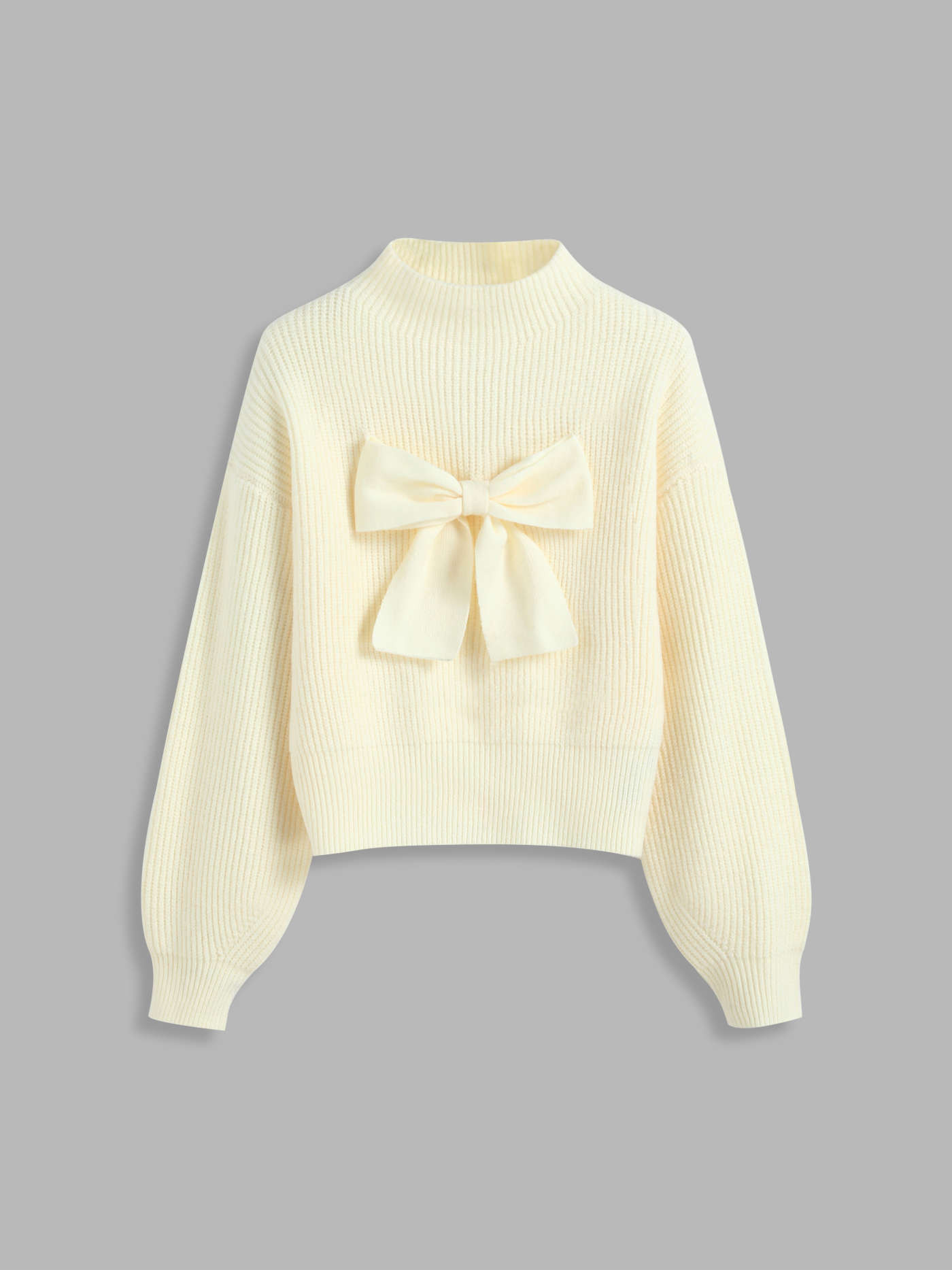 Knit Fabric Knit High Neck Solid Bowknot Long Sleeve Top For School Outdoor | Cider