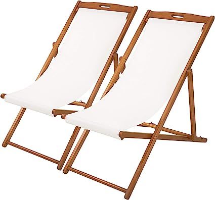 Beach Sling Chair Set Patio Lounge Chair Patio Furniture Outdoor Reclining Beach Chair Wooden Fol... | Amazon (US)