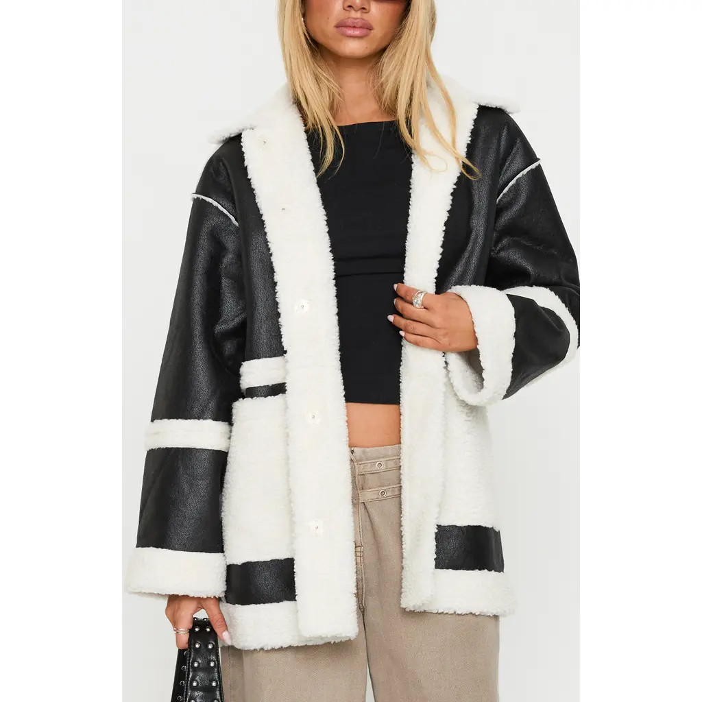 Princess Polly Lexie Faux Leather & Faux Fur Jacket in Black at Nordstrom Rack, Size Medium/large | Nordstrom Rack