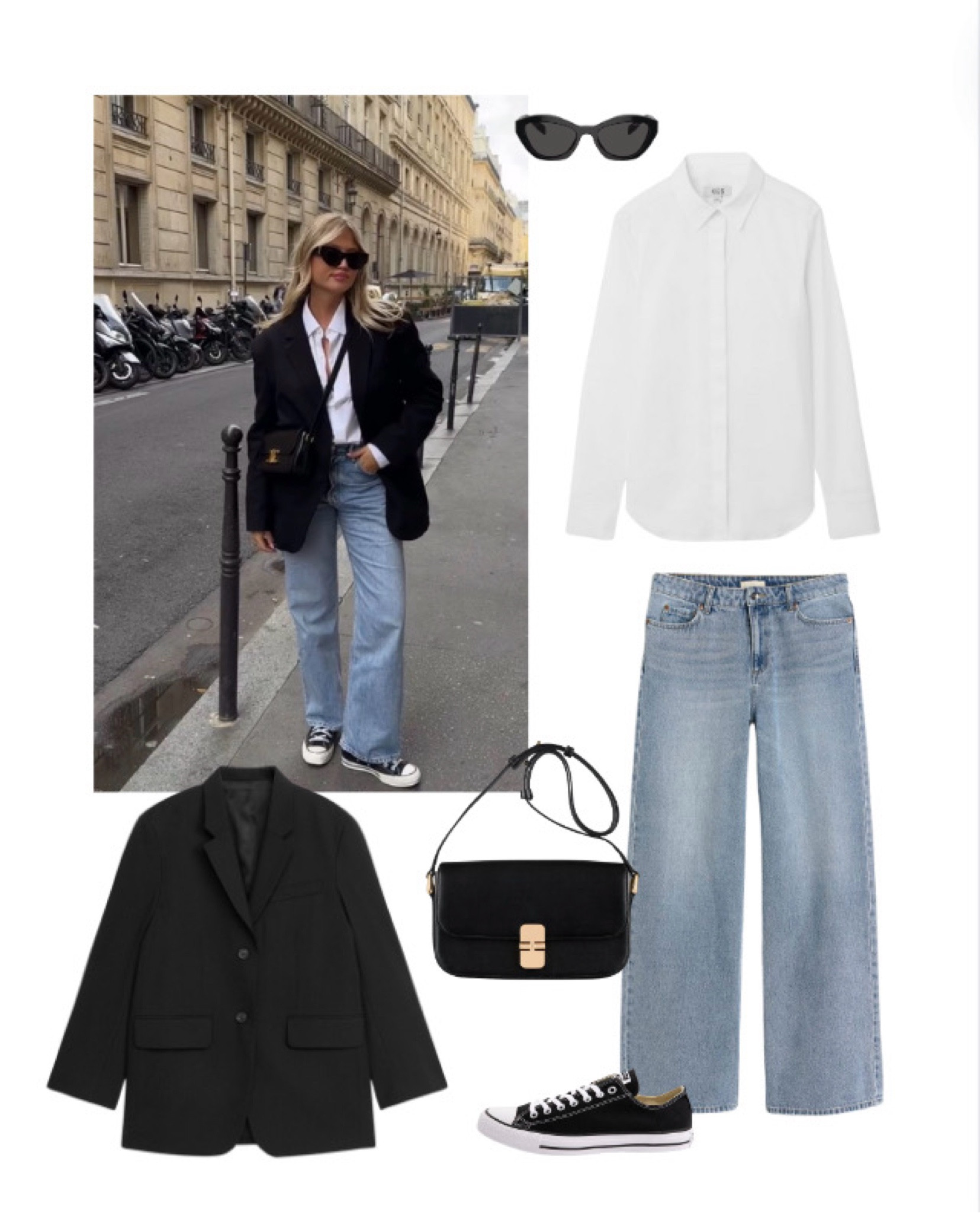 It’s simple French style for Bastille Day!
A chic blazer - updated so it’s long & slouchy .
A white shirt- updated so it’s loose ( style with the collar inside the blazer) 
Jeans - that are baggy & light wash
Add converse & a black bag and voila !
Steal her French style 👇👇👇

#LTKwinter #LTKstyletip #LTKaustralia