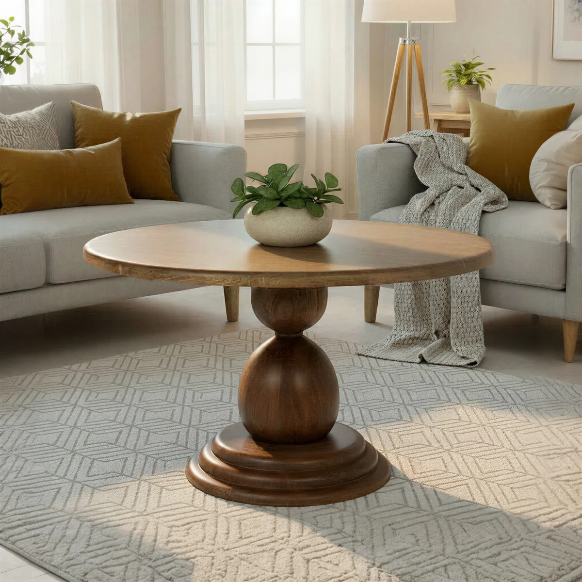 Rowena Interiors Round Mango Wood Bulbed Pedestal Coffee Table | Wayfair | Wayfair North America