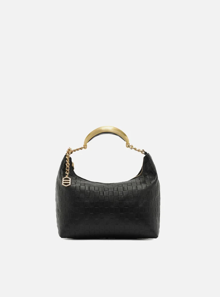 Bolsa Hobo Preta Couro Tressê Pequena Silvia Braz | ZZ Mall (BR)