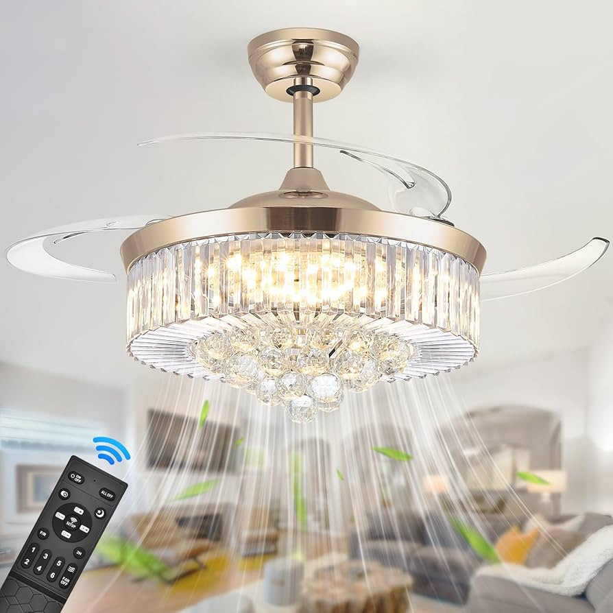 48'' Modern Chandelier Ceiling Fan with Timer, Silent Motor Fandelier Crystal Ceiling Fan with Li... | Amazon (US)