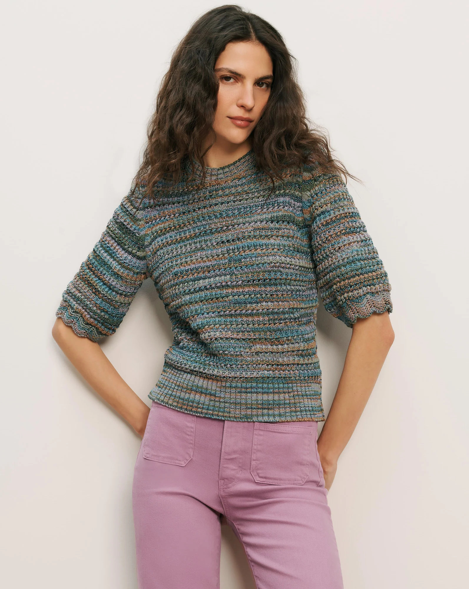Merivale Half-Sleeve Sweater in Blue Multi | Veronica Beard | Veronica Beard