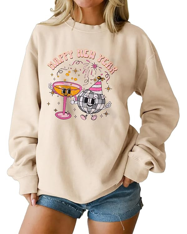 Happy New Year Sweatshirt for Women Cheers To The 2026 New Year Eve Pullover Tops Crewneck Oversi... | Amazon (US)