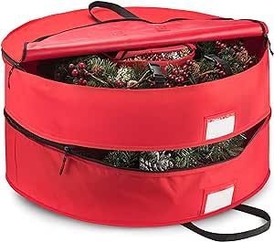 ZOBER Double Premium Christmas Wreath Storage Bag 30”, with Compartment Organizers for Christma... | Amazon (US)