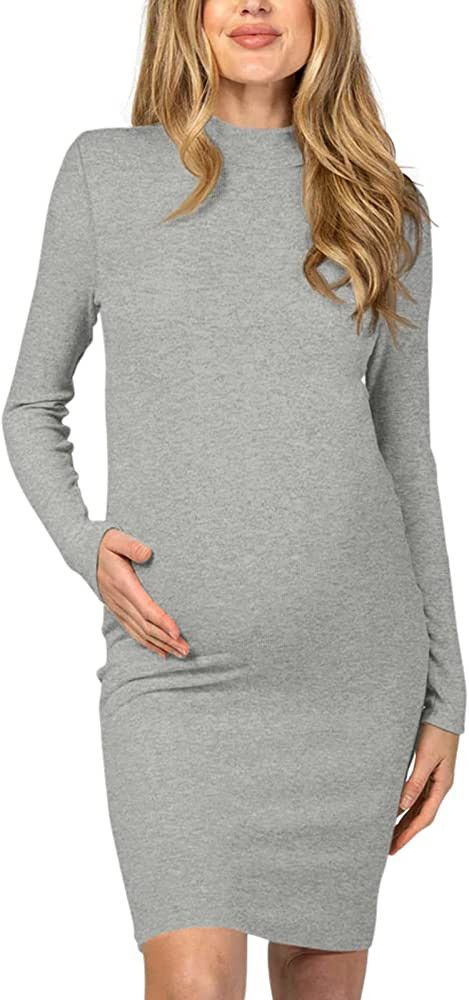 Moyabo Women's Knit Ribbed Maternity Dress Long Sleeve Bodycon Dress for Daily Wearing or Baby Sh... | Amazon (US)
