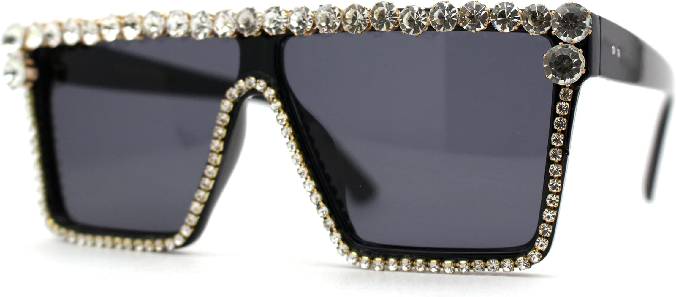 SA106 Full Crowned Rhinestone Flat Top Horned Diva Sunglasses | Amazon (US)