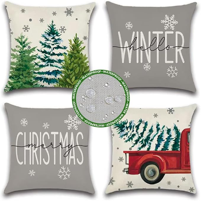 JOJOGOGO Grey Outdoor Christmas Pillow Covers 18x18 Waterproof Set of 4 Gray Winter Holiday Pillo... | Amazon (US)