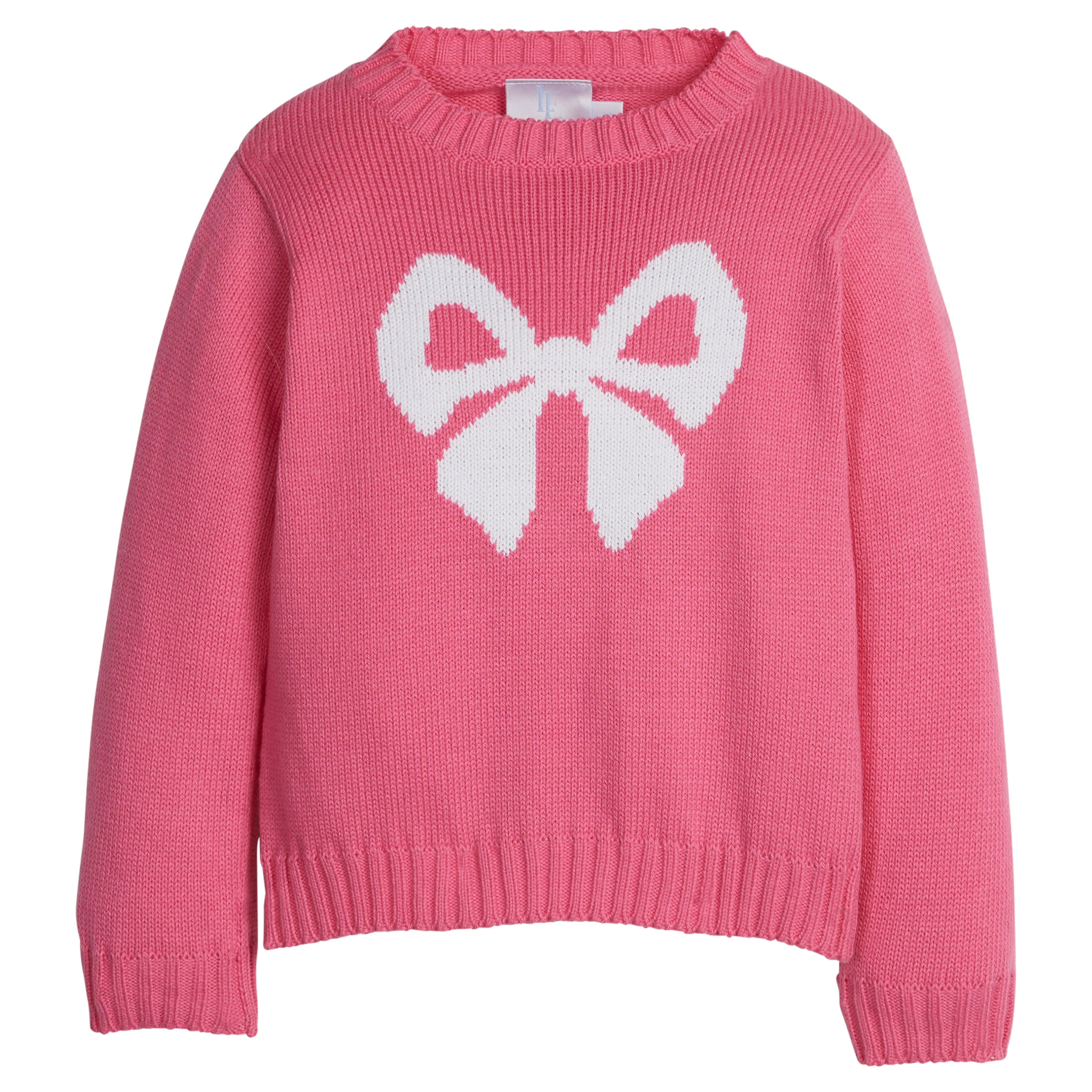 Girls Hot Pink Bow Intarsia Sweater for Fall Layering | Little English