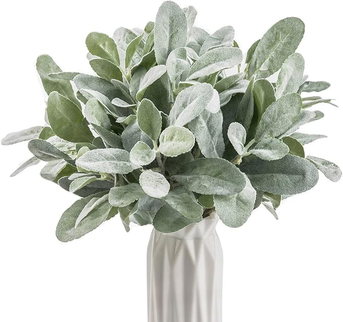 Coferset 6pcs Artificial Lambs Ear Stems,14" Flocked Sage Leaves Plants for Wedding Party Home De... | Amazon (US)