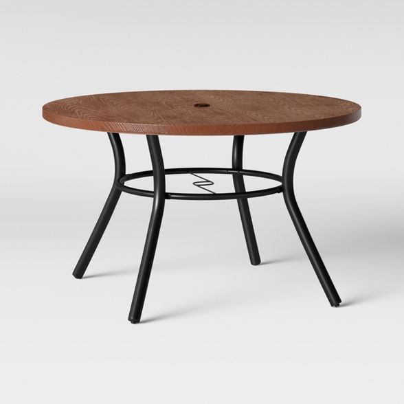 Southport 4-Person Wood-Textured Metal Top Round Patio Dining Table Brown/Black - Opalhouse™ | Target