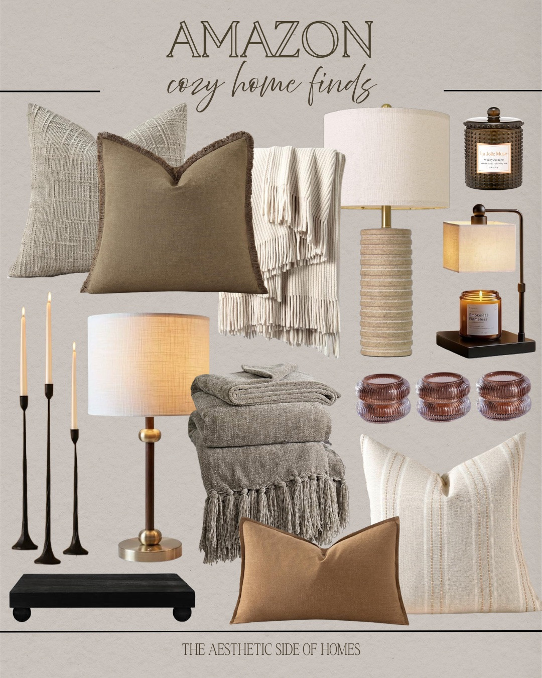 Cozy home finds from Amazon include throw pillows, throw blanket, candle, table lamp, candle stick holder, wooden tray.

Home decor, cozy home, fall home, looks for less

@amazonfindsandfashion

#LTKHome #LTKSeasonal #LTKSaleAlert