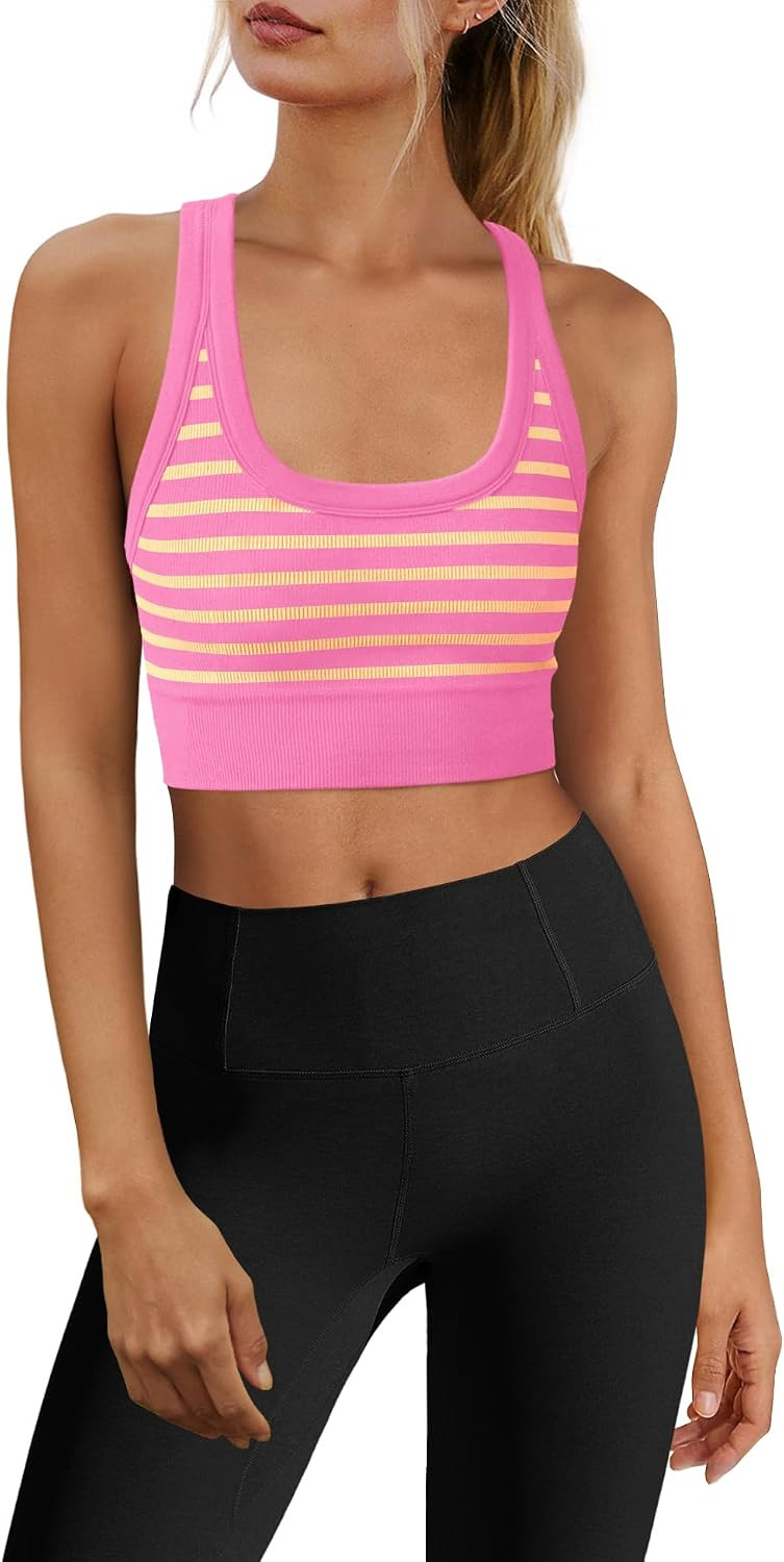 Yanekop Womens Striped Longline Sports Bra Seamless Racerback Workout Bras | Amazon (US)