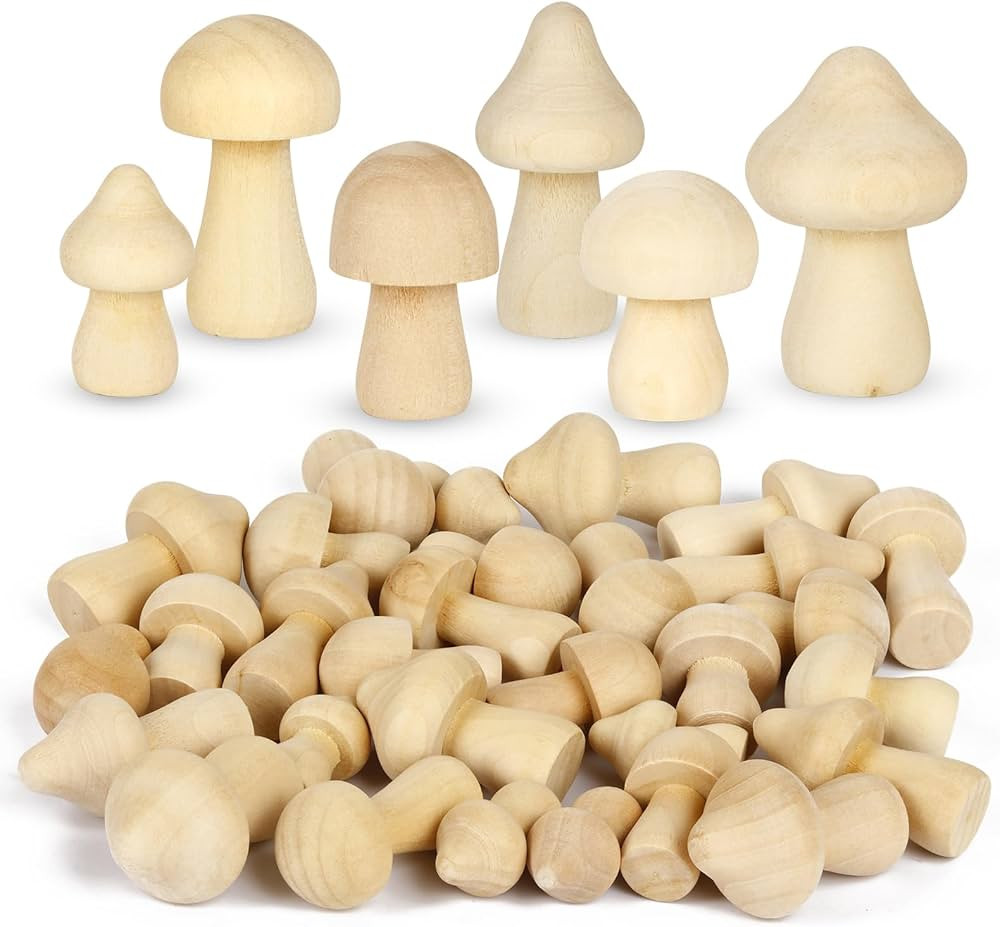 30 Pieces Unfinished Wooden Mushroom, 6 Sizes of Natural Mini Wood Mushrooms for Arts and Crafts ... | Amazon (US)
