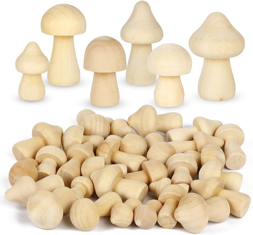 30 Pieces Unfinished Wooden Mushroom, 6 Sizes of Natural Mini Wood Mushrooms for Arts and Crafts ... | Amazon (US)