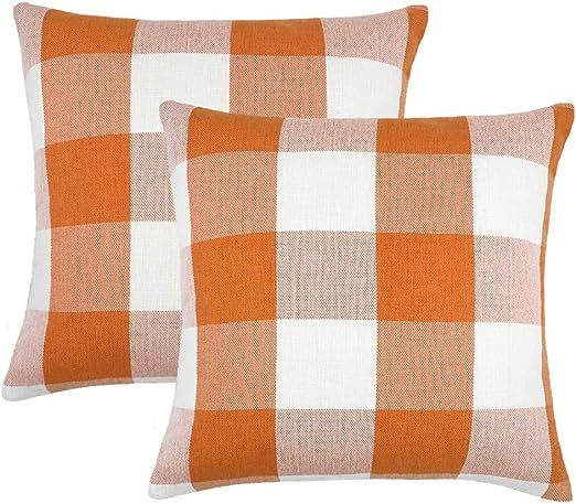 4TH Emotion Set of 2 Farmhouse Buffalo Check Plaid Throw Pillow Covers Cushion Case Polyester Lin... | Amazon (US)