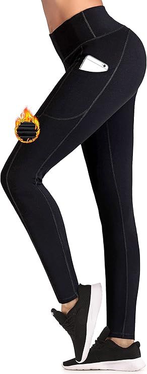 IUGA Fleece Lined Leggings with Pockets for Women Thermal Leggings for Women High Waisted Yoga Pa... | Amazon (US)