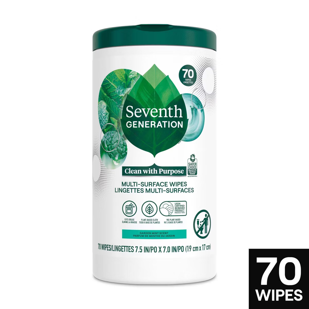 Seventh Generation Garden Mint Multi-Surface Cleaning Wipes - 70ct | Target