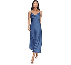 Floerns Women's Cowl Neck Spaghetti Strap Stain Cocktail Long Slip Midi Dress | Amazon (US)