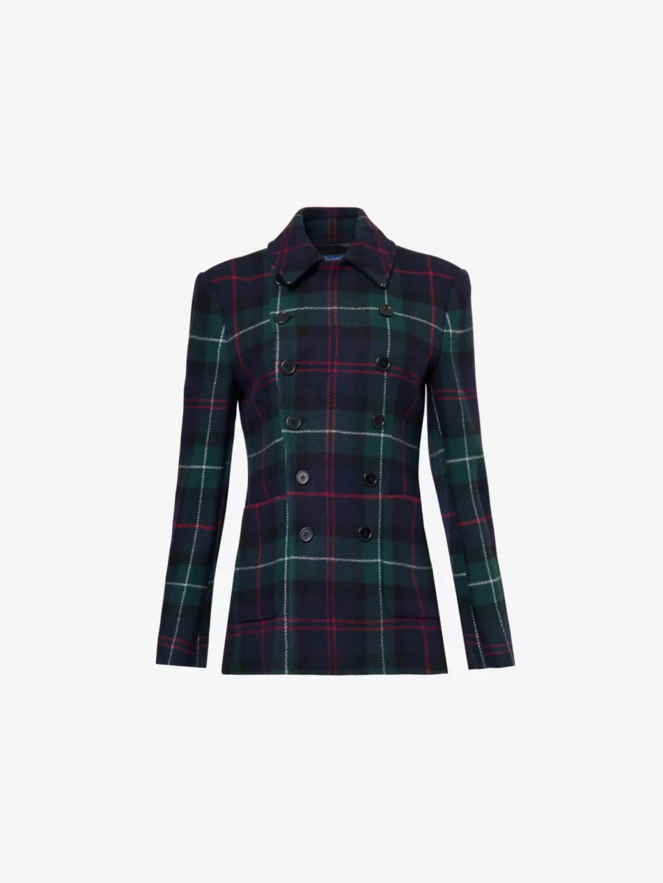 Tartan double-breasted regular-fit wool-blend blazer | Selfridges
