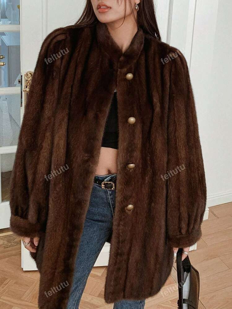 1pc Women Brown Mink Fur Casual Jacket | SHEIN