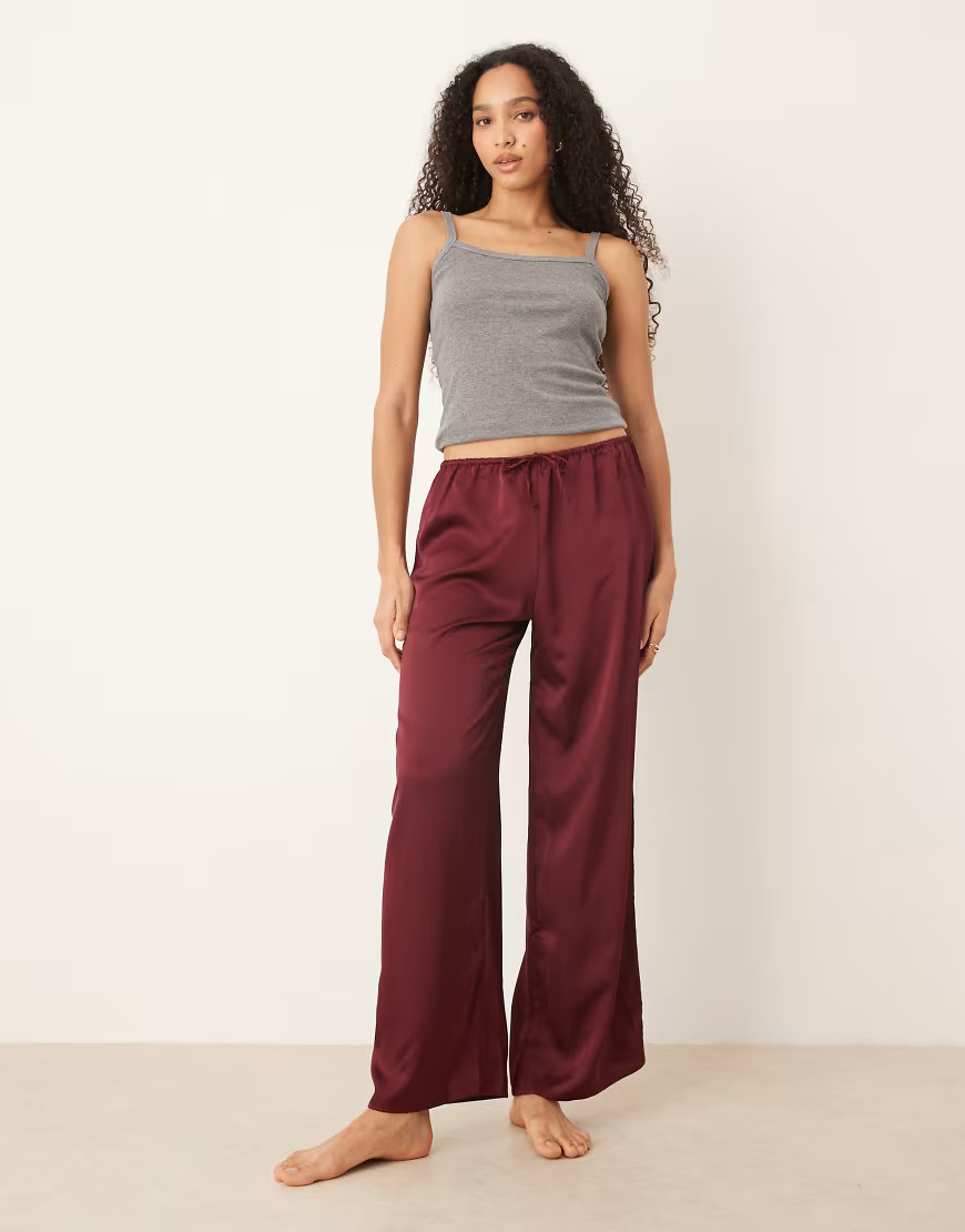 Mango satin drawstring pyjama trousers in deep red | ASOS (Global)