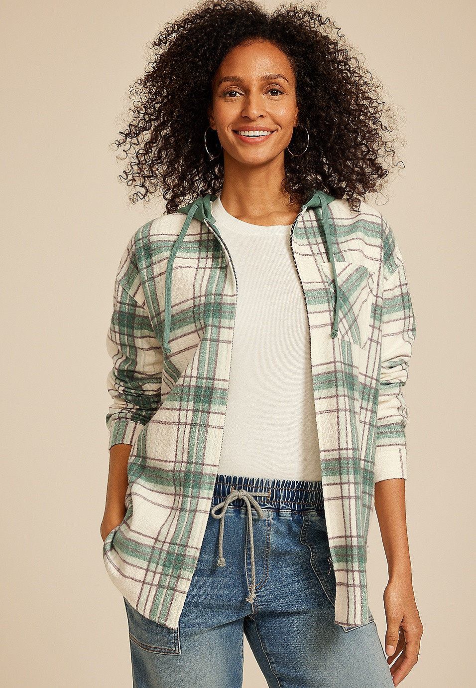 Vintage Plaid Hooded Shacket | Maurices