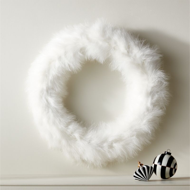 Fluffy White Modern Feather Wreath 24'' | CB2 | CB2