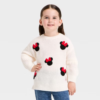 Toddler Girls' Disney Minnie Mouse Chunky Knit Sweater - Off-White 2T | Target