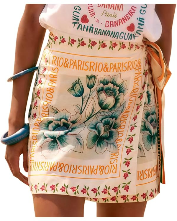 Perbai Women's Summer Floral Wrap Short Skirt High Waisted Tie Knot A Line Beach Mini Boho Skirts | Amazon (US)
