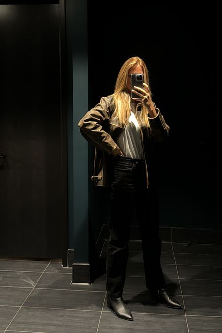 office ootd with this lovely leather jacket. Everlane boots
Worn vintage leather jacket 
Levi Baggy Dad Jean 

#LTKworkwear